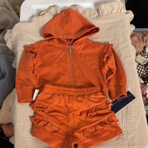 Habitual Kids Orange Ruffled Hoodie and Shorts Set NWT 18-24 mo
